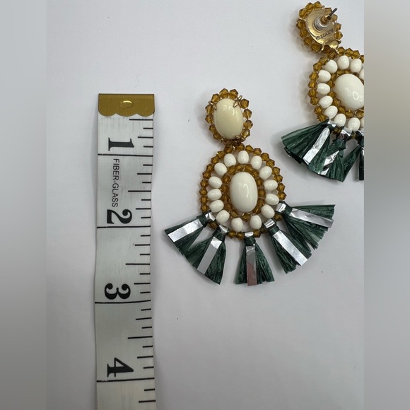 NWT! J. Crew Bead and Raffia Fringe Stone Drop Earrings And Dust Bag - Picture 8 of 9